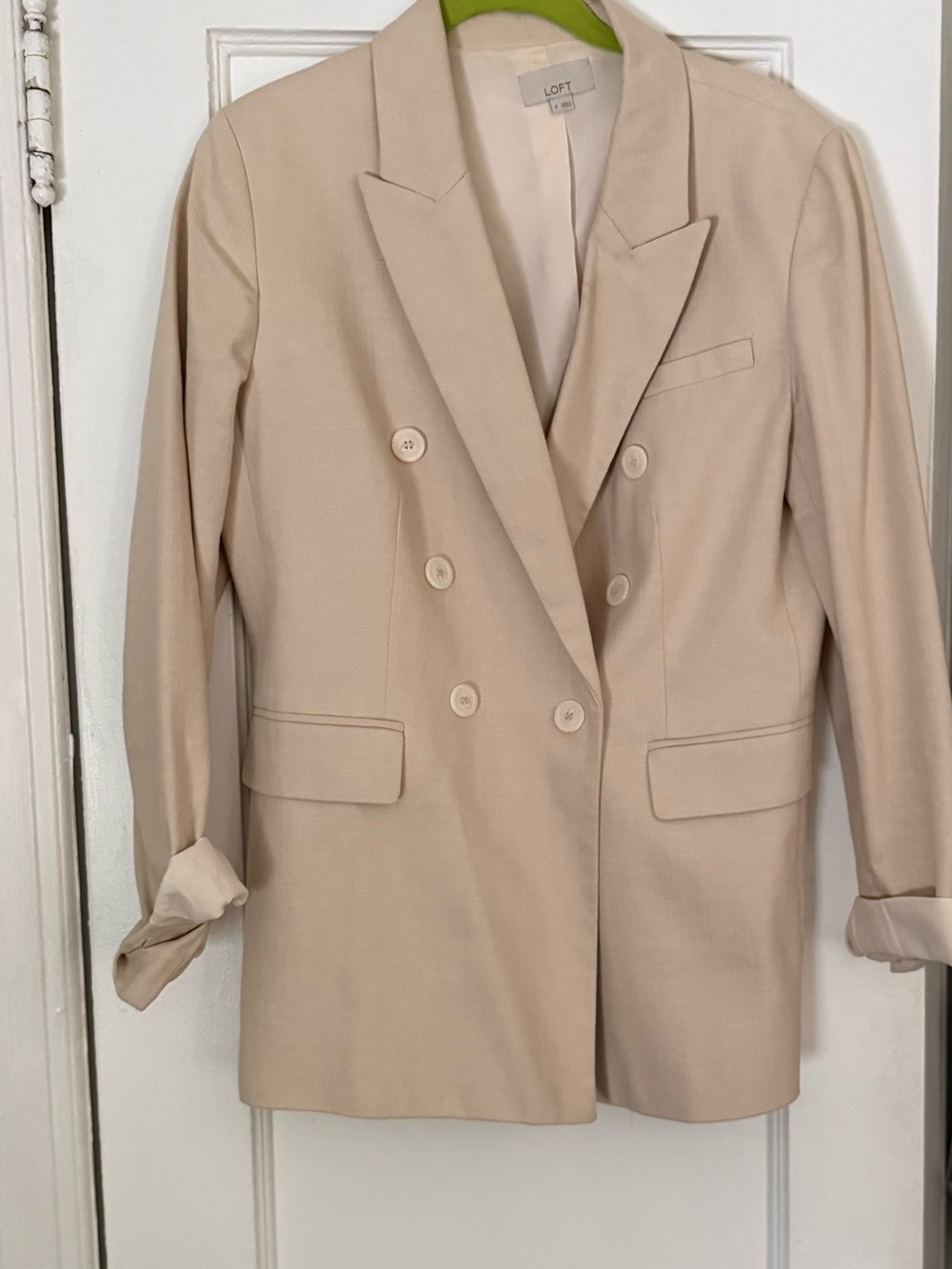LOFT Light Cream Double-Breasted Blazer